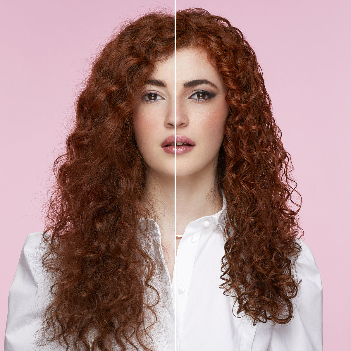 Long Red Curly Hair with & without frizz by Bellissima Diffon Curly Dryer 